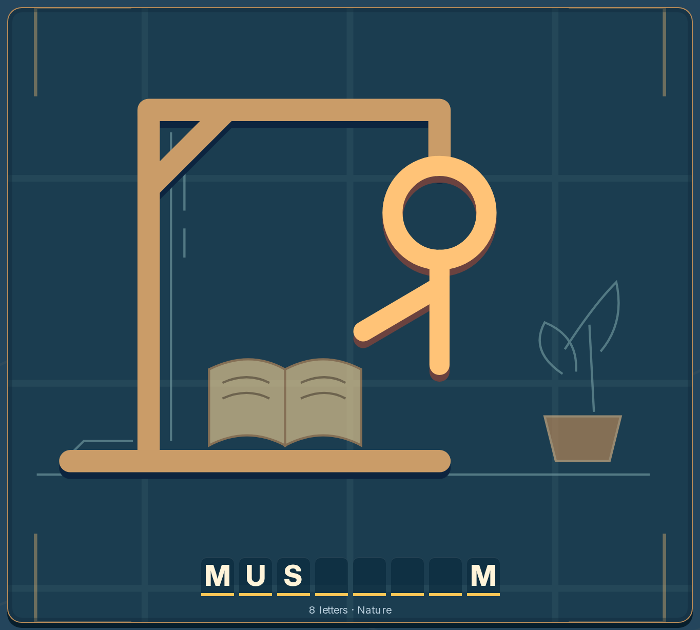 A partly drawn hanging figure above a word with revealed letters and empty spaces.
