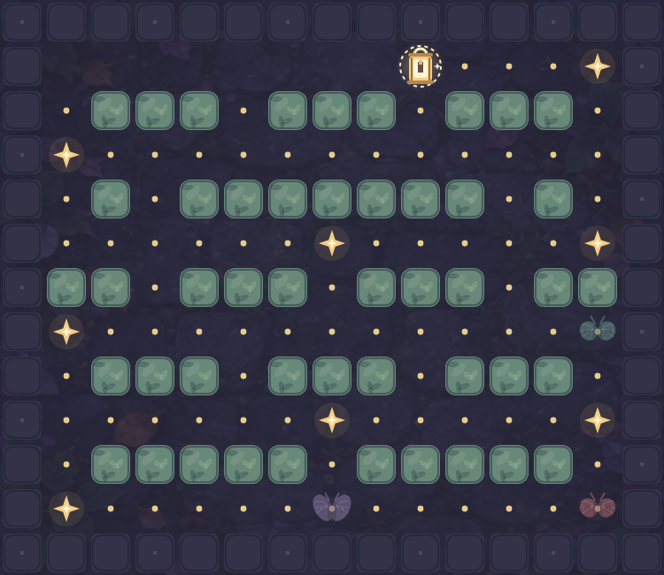A light collector and pursuers move through a maze of hedges and glowing lanterns.